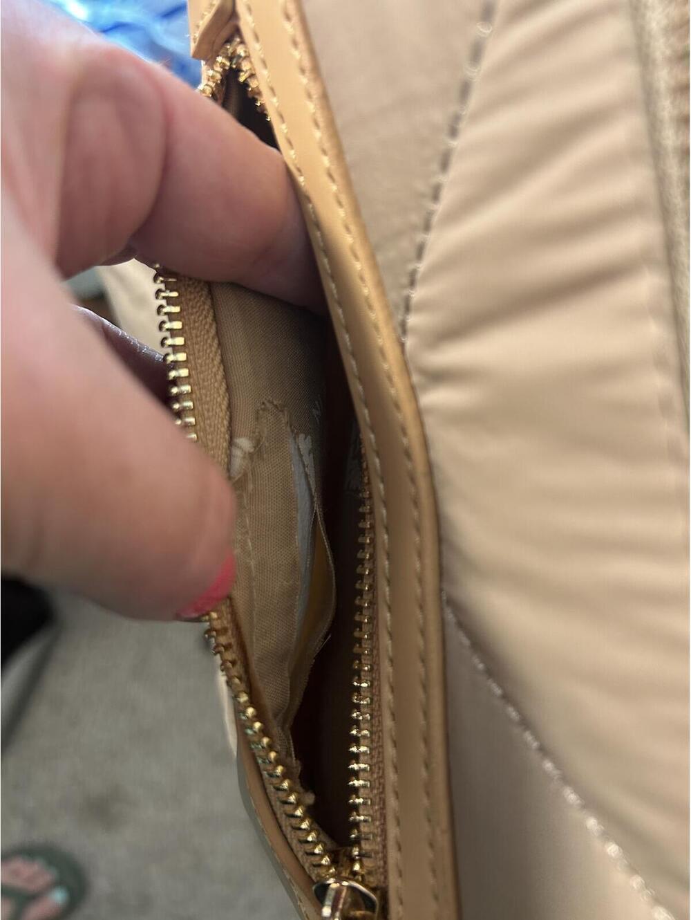 Anne Klein Quilted Crossbody Bag Beige Adjustable Logo Strap - Picture 8 of 8